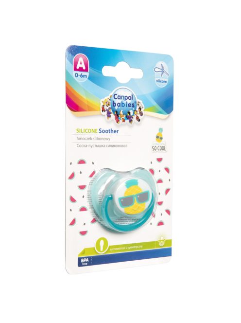 Canpol babies Szimmetrikus szilikon cumi, 0-6 hónapos babának, SO COOL - türkiz