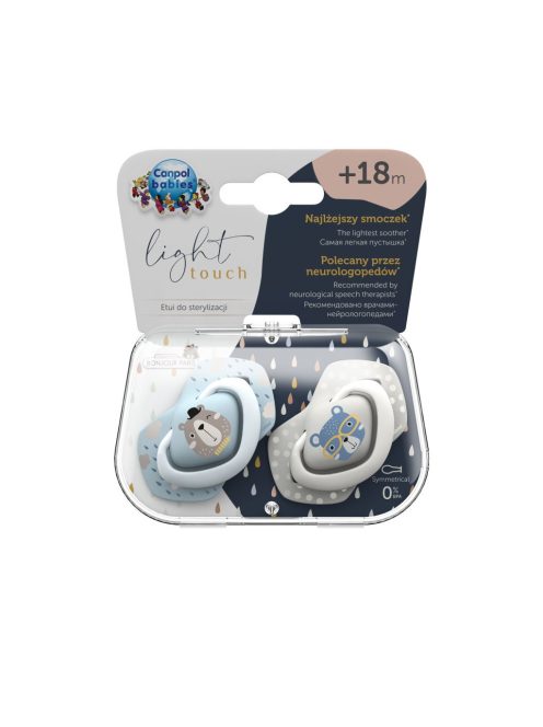 Canpol babies Szilikon szimmetrikus cumi, Light touch, BONJOUR PARIS, 18hó+, 2db - kék