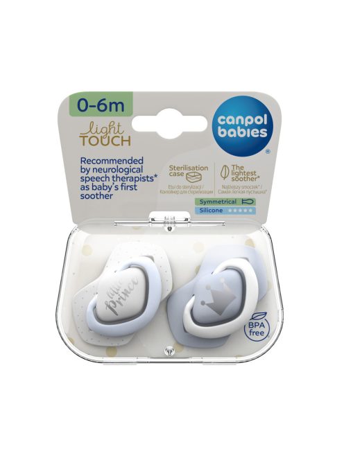 Canpol babies Szilikon szimmetrikus cumi, Light touch, 0-6hó, 2db, ROYAL BABY - kék