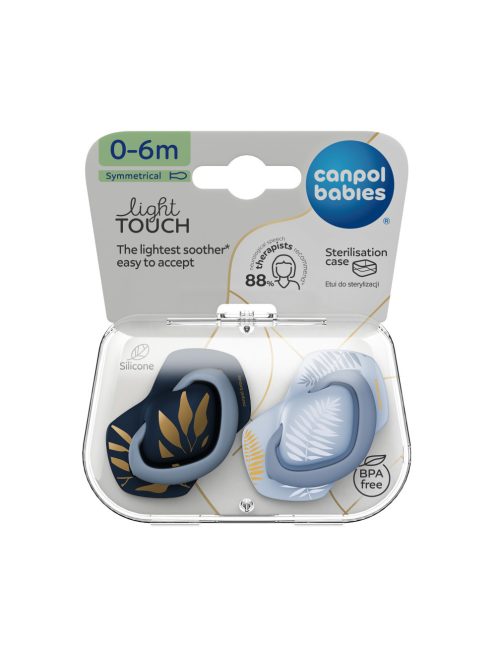 Canpol babies Szilikon szimmetrikus cumi, Light touch, 0-6hó, 2db, GOLD - kék