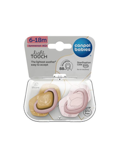Canpol babies Szilikon szimmetrikus cumi, Light touch, GOLD, 6-18hó, 2db - rózsaszín