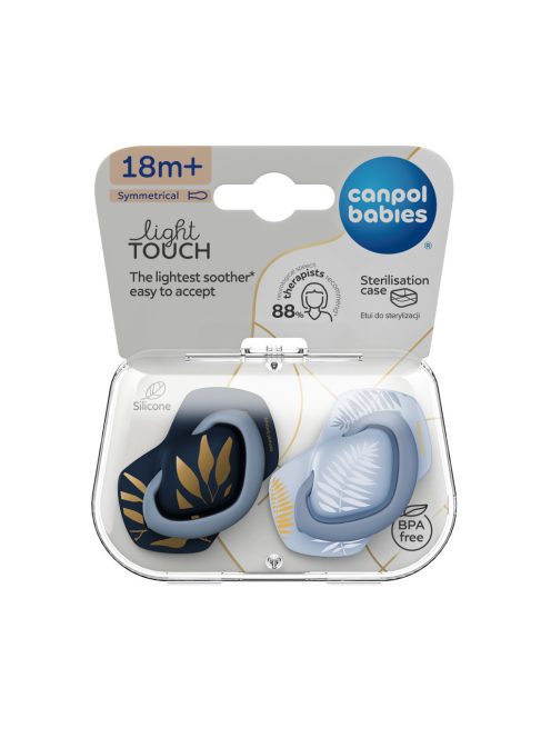 Canpol babies Szilikon szimmetrikus cumi, Light touch, GOLD, 18hó+, 2db - kék