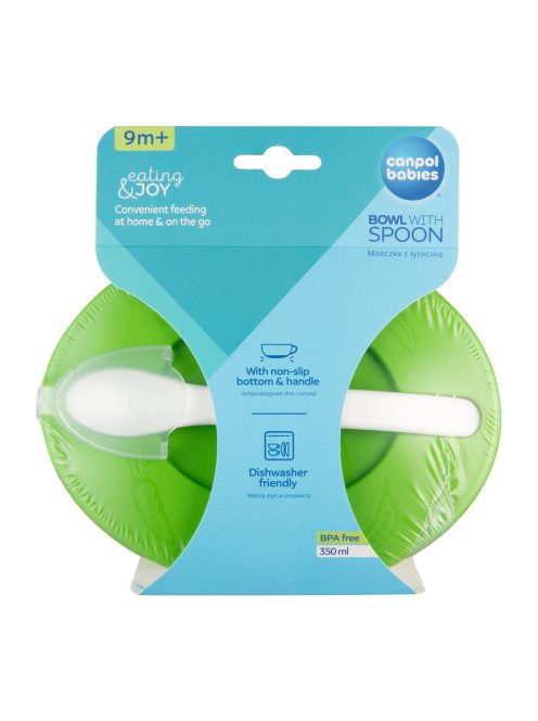 Canpol babies Tál kanállal és fedéllel, 350ml, LITTLE COW - zöld