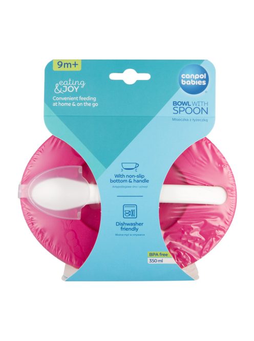 Canpol babies Tál kanállal és fedéllel, 350ml, LITTLE COW - rózsaszín