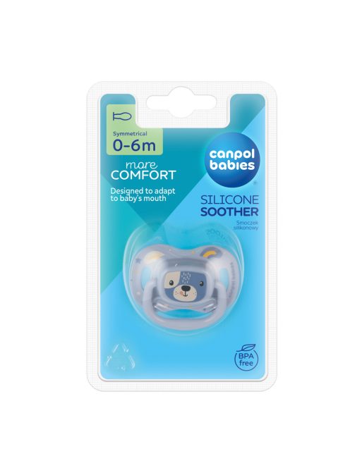 Canpol babies Szimmetrikus szilikon cumi, 0-6hó, 1db, CUTE ANIMALS - kék