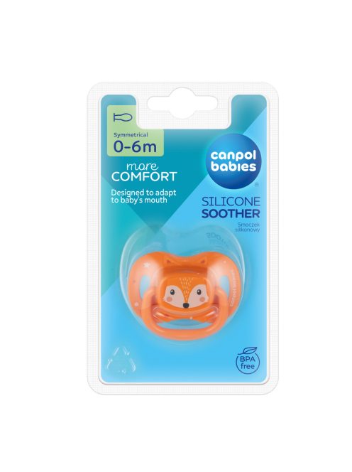 Canpol babies Szimmetrikus szilikon cumi, 0-6hó, 1db, CUTE ANIMALS - narancs