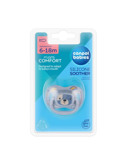 Canpol babies Szilion szimmetrikus cumi, 6-18hó, 1db, CUTE ANIMALS - kék
