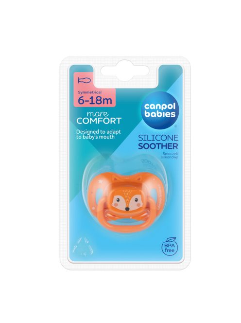 Canpol babies Szilikon szimmetrikus cumi, 6-18hó, 1db, CUTE ANIMALS - narancs