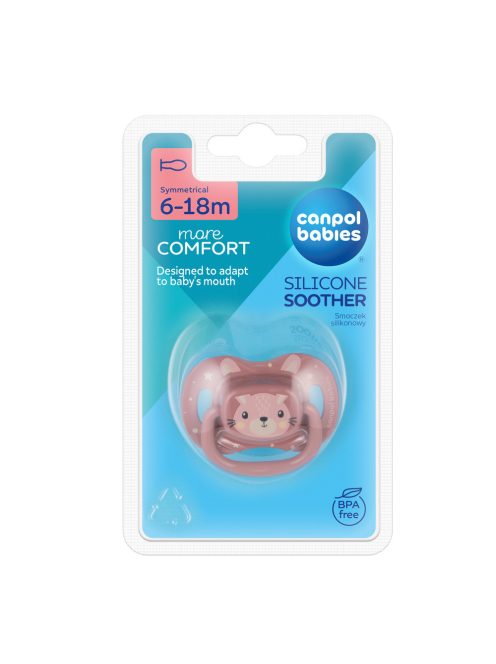 Canpol babies Szilikon szimmetrikus cumi, 6-18hó, 1db, CUTE ANIMALS - pink