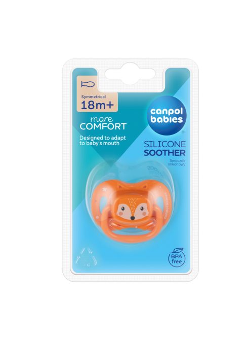 Canpol babies Szilikon szimmetrikus cumi, 18hó+, 1db, CUTE ANIMALS - narancs