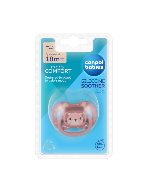Canpol babies Szilikon szimmetrikus cumi, 18hó+, 1db, CUTE ANIMALS - pink