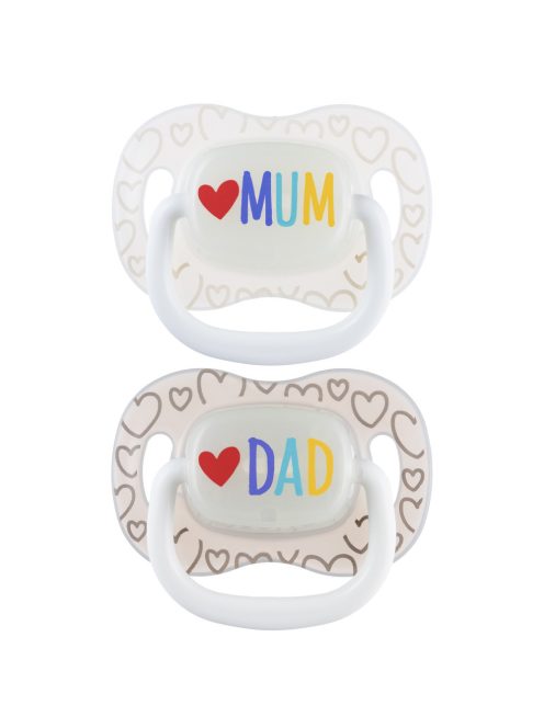 Canpol babies Világító Szilikon szimmetrikus cumi LOVE MUM&DAD 6-18hó 2db