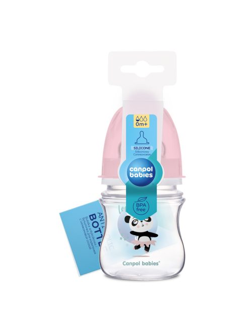 Canpol babies Anti-kólikás cumisüveg, EasyStart, EXOTIC ANIMALS, 120 ml - rózsaszín