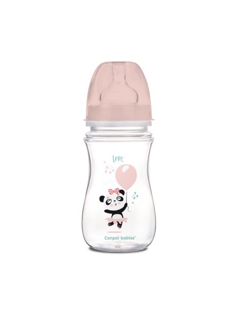 Canpol babies Anti-kólikás cumisüveg, EasyStart, EXOTIC ANIMALS, 240 ml - rózsaszín