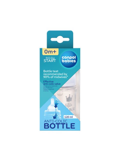 Canpol babies Anti-kólikás cumisüveg, EasyStart, ROYAL BABY, 120 ml - kék