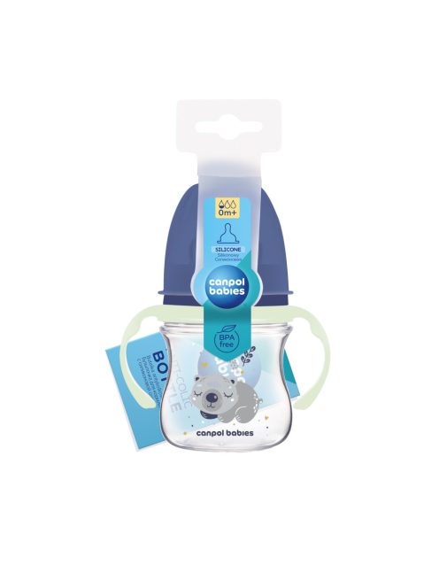Canpol babies Anti-kólikás cumisüveg, világító fogantyúval, EasyStart, SLEEPY KOALA, 120 ml - kék