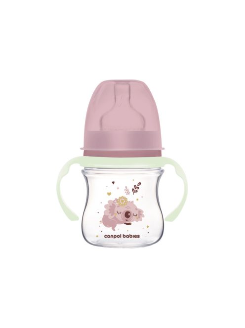 Canpol babies Anti-kólikás cumisüveg, világító fogantyúval, EasyStart, SLEEPY KOALA, 120 ml - pink