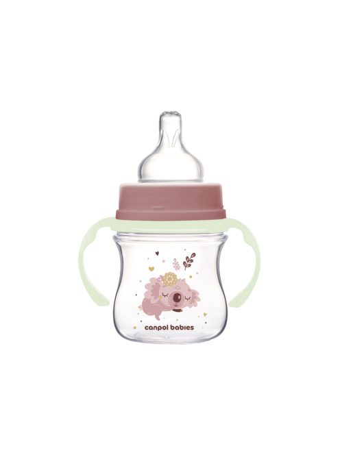 Canpol babies Anti-kólikás cumisüveg, világító fogantyúval, EasyStart, SLEEPY KOALA, 120 ml - pink