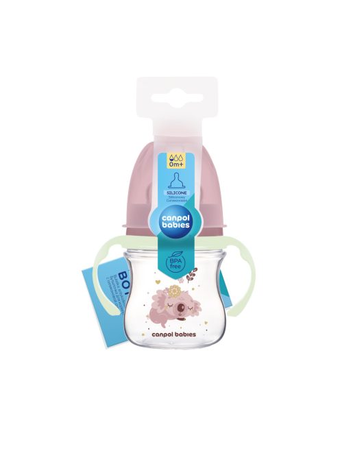 Canpol babies Anti-kólikás cumisüveg, világító fogantyúval, EasyStart, SLEEPY KOALA, 120 ml - pink
