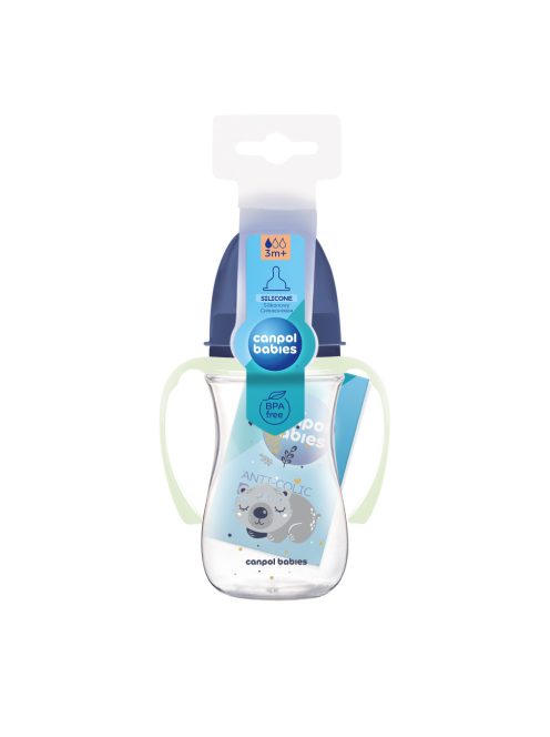 Canpol babies Anti-kólikás cumisüveg, világító fogantyúval, EasyStart, SLEEPY KOALA, 240 ml - kék