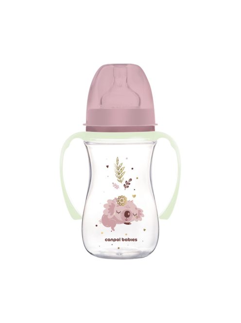 Canpol babies Anti-kólikás cumisüveg, világító fogantyúval, EasyStart, SLEEPY KOALA, 240 ml - pink