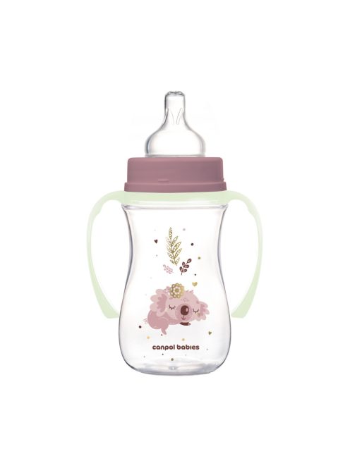 Canpol babies Anti-kólikás cumisüveg, világító fogantyúval, EasyStart, SLEEPY KOALA, 240 ml - pink