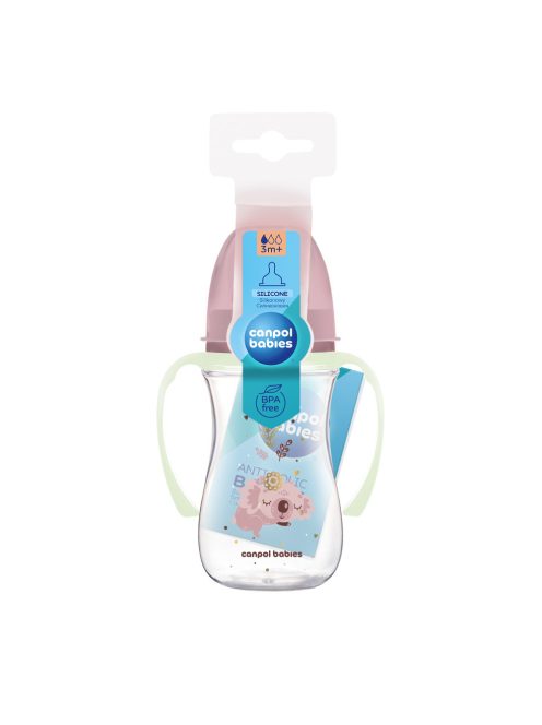 Canpol babies Anti-kólikás cumisüveg, világító fogantyúval, EasyStart, SLEEPY KOALA, 240 ml - pink