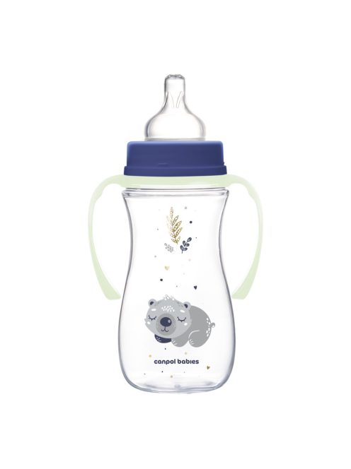 Canpol babies Anti-kólikás cumisüveg, világító fogantyúval, EasyStart, SLEEPY KOALA, 300 ml - kék
