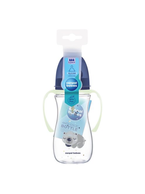 Canpol babies Anti-kólikás cumisüveg, világító fogantyúval, EasyStart, SLEEPY KOALA, 300 ml - kék