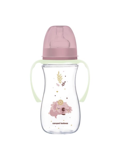 Canpol babies Anti-kólikás cumisüveg, világító fogantyúval, EasyStart, SLEEPY KOALA, 300 ml - pink
