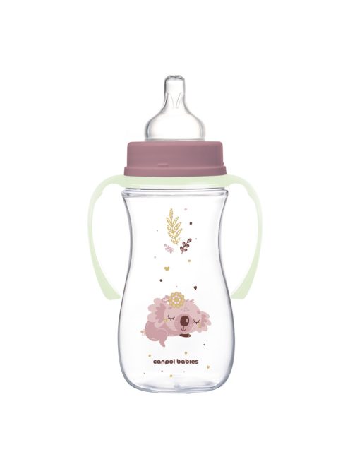 Canpol babies Anti-kólikás cumisüveg, világító fogantyúval, EasyStart, SLEEPY KOALA, 300 ml - pink