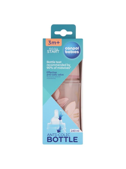 Canpol babies Anti-kólikás cumisüveg, EasyStart, GOLD, 240 ml - pink
