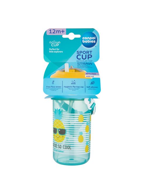 Canpol babies Sport itatópohár, flip-top, szilikon szívószállal, 400 ml, SO COOL, sárga