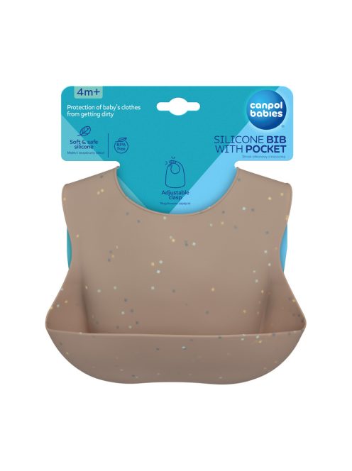 Canpol babies Szilikon előke zsebbel, DOTS - bézs