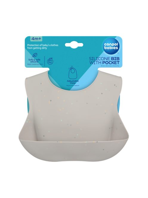 Canpol babies Szilikon előke zsebbel, DOTS - szürke