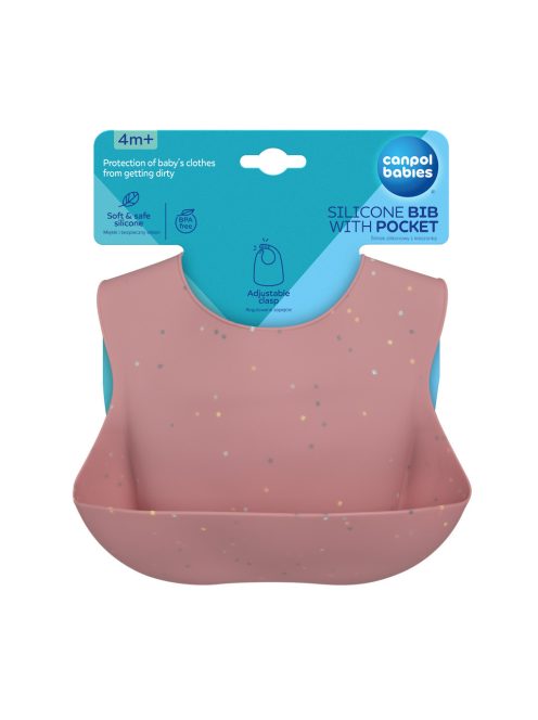 Canpol babies Szilikon előke zsebbel, DOTS - pink