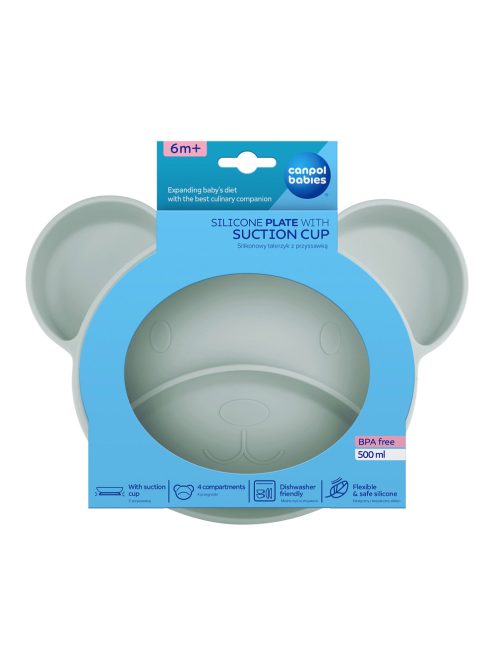 Canpol babies Szilikonos, osztott tányér tapadókoronggal, Mackó - zöld