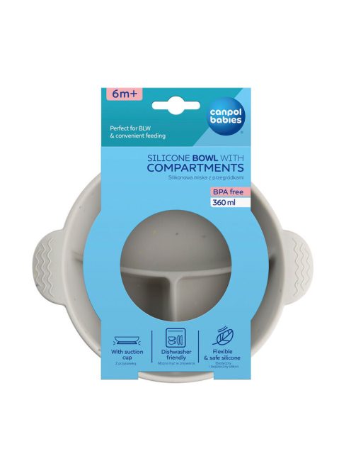 Canpol babies Szilikon osztott tál, tapadókoronggal, 360ml, DOTS - szürke