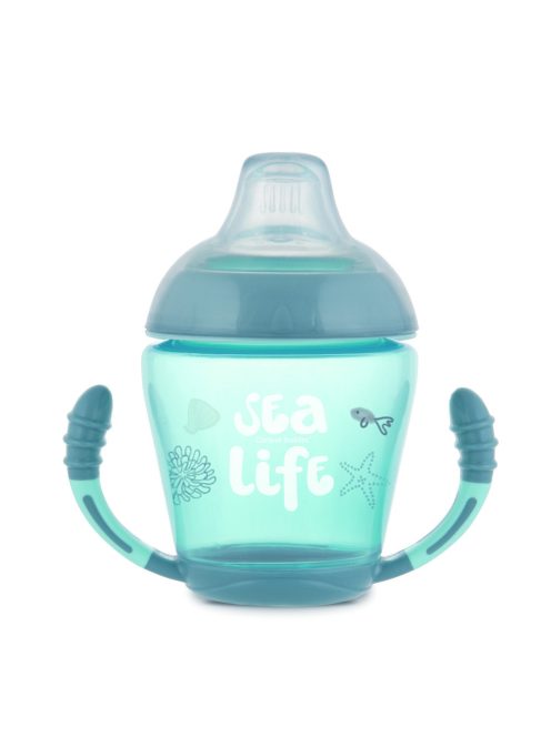 Canpol babies Cseppmentes pohár, puha szilikon etetőcumival, 230 ml, SEA LIFE - szürke