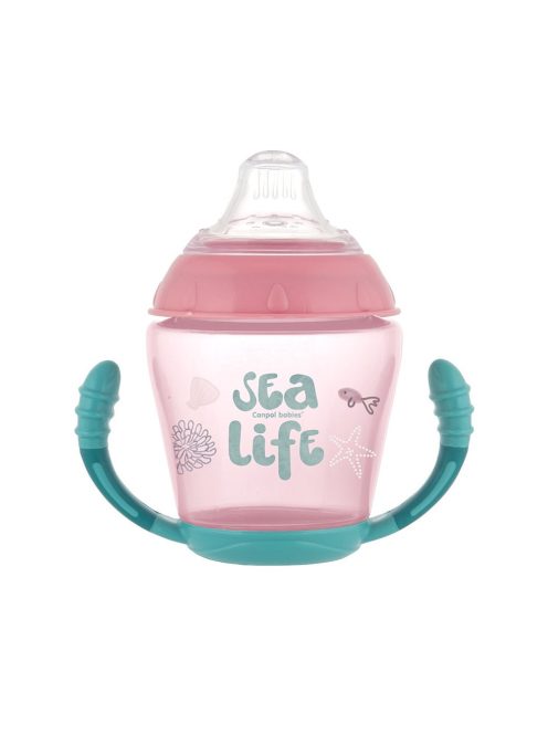 Canpol babies Cseppmentes pohár, puha szilikon kiöntővel, 230ml, SEA LIFE - rózsaszín