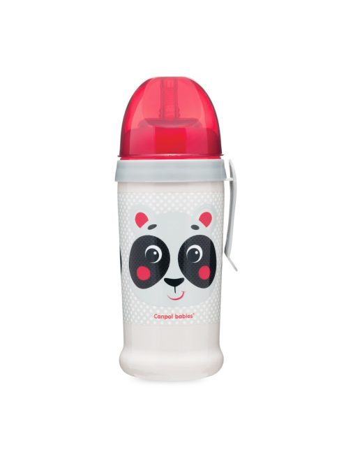 Canpol babies Cseppmentes sport itatópohár, szilikon szívószállal, 350 ml, HELLO LITTLE - piros