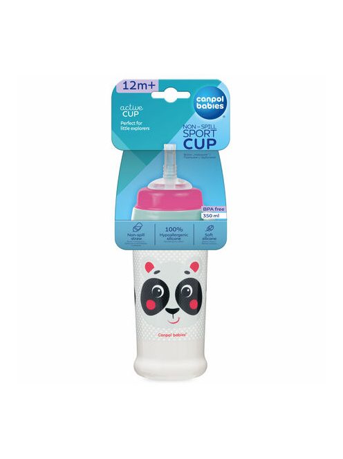 Canpol babies Cseppmentes sport itatópohár, szilikon szívószállal, 350 ml, HELLO LITTLE - piros