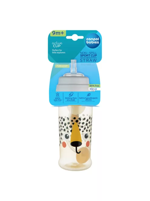 Canpol babies Cseppmentes sport itatópohár súlyozott szívószállal BabiesBoo 350ml - gepárd