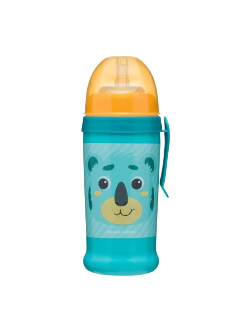 Canpol babies Cseppmentes sport itatópohár, szilikon szívószállal, 350 ml, HELLO LITTLE - türkiz