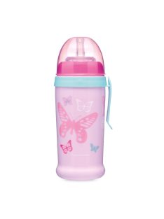   Canpol babies Cseppmentes itatópohár, szilikon szívószállal, 350 ml, BUTTERFLY - rózsaszín