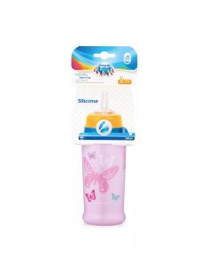   Canpol babies Cseppmentes itatópohár, szilikon szívószállal, 350 ml, BUTTERFLY - rózsaszín