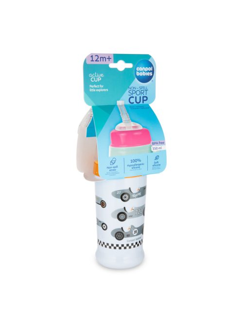 Canpol babies Sport itatópohár, cseppmentes szilikon szívószállal, 350 ml, RACING - világoskék