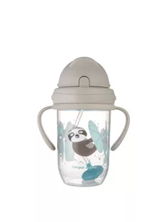   Canpol babies Súlyozott szívószálas cseppmentes itatópohár, 270ml, 6hó+, EXOTIC ANIMALS - szürke