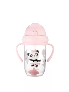   Canpol babies Súlyozott szívószálas cseppmentes itatópohár, 270ml, 6hó+, EXOTIC ANIMALS - pink