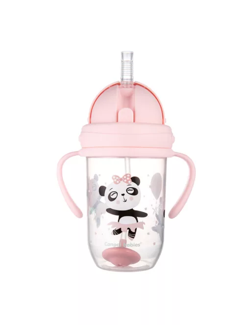Canpol babies Súlyozott szívószálas cseppmentes itatópohár, 270ml, 6hó+, EXOTIC ANIMALS - pink